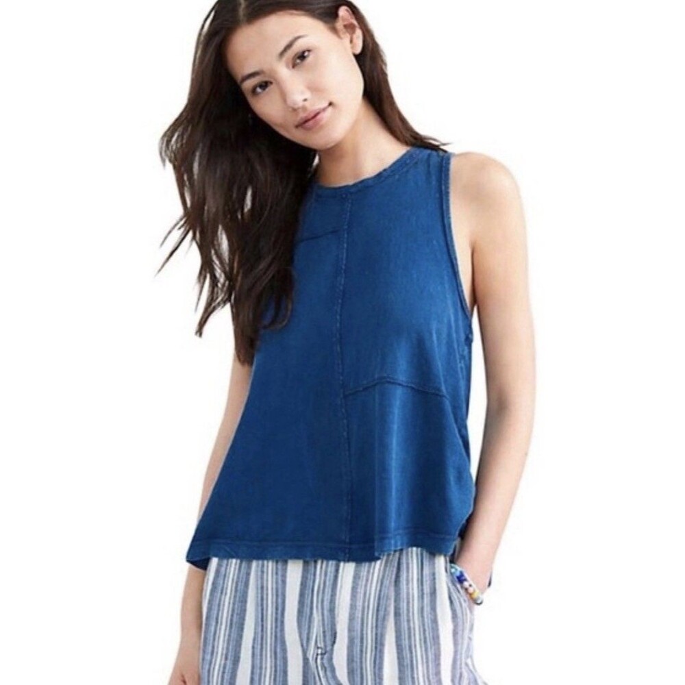 Anthropologie PILCRO Tank Top Blue Twist-Back Boho Summer Casual Sz Small